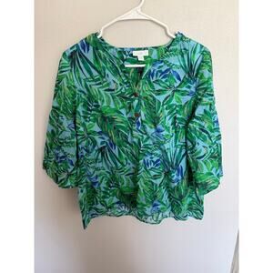 J Jill Tropical Getaway Plant Jungle Blouse Vacation Wear M Petite
